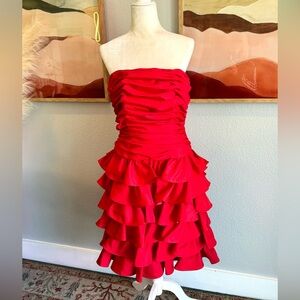 Neiman Marcus After Five Vintage Red Ruffle Bow Dress